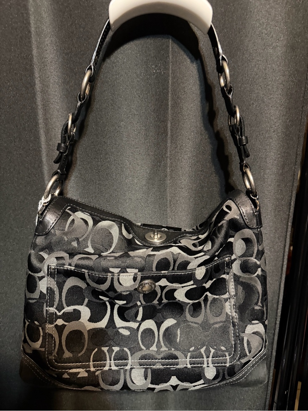 Vintage Coach Black and Gray Signature  Chelsea Hobo